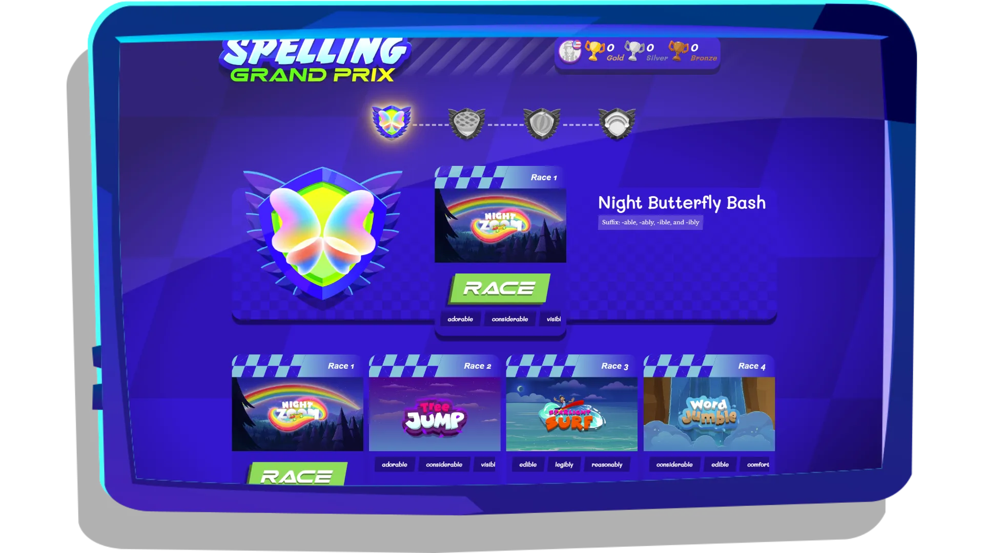 The Spelling Grand Prix main page